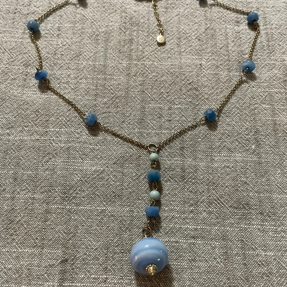 LC Lauren Conrad Blue Beaded Necklace with Pendant